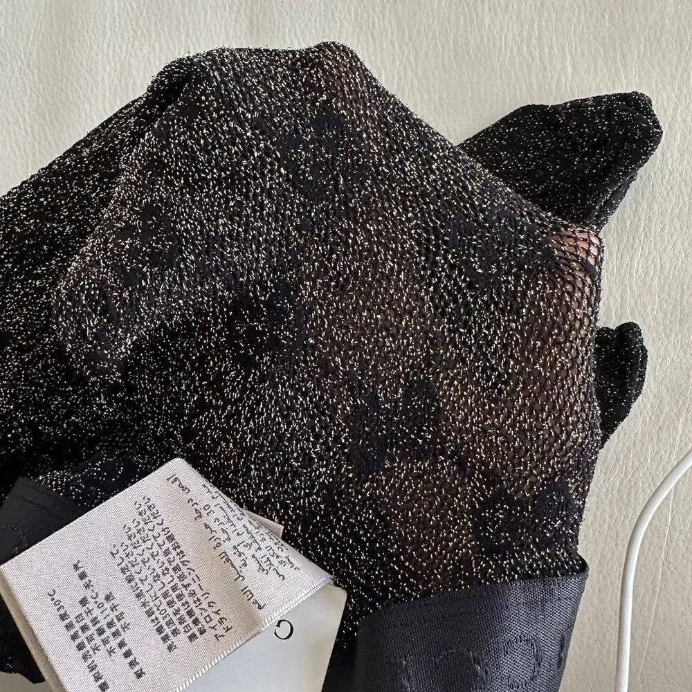 NEW GUCCI TIGHTS BLACK GOLD KNIT GG SZ M 691619 - Picture 6 of 9